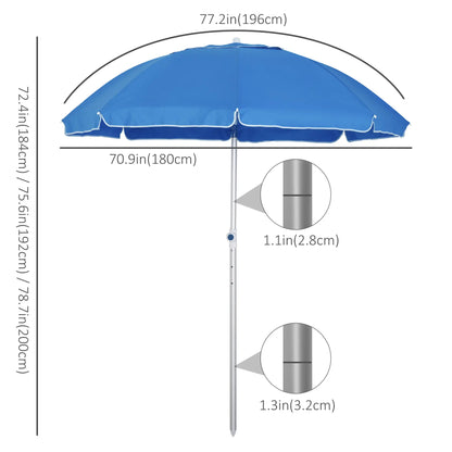 6.4ft Beach Umbrella, Aluminum Pole, Adjustable Tilt, Carry Bag, Blue Beach Umbrellas at Gallery Canada