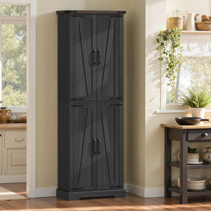 72 Inch Pantry Cabinet, Farmhouse Kitchen Storage with Adjustable Shelves, Black Kitchen Pantry Cabinets at Gallery Canada