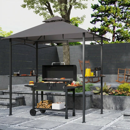 8' x 5' BBQ Grill Gazebo Tent, Double Tiered Canopy, Dark Grey BBQ Grill Gazebos at Gallery Canada