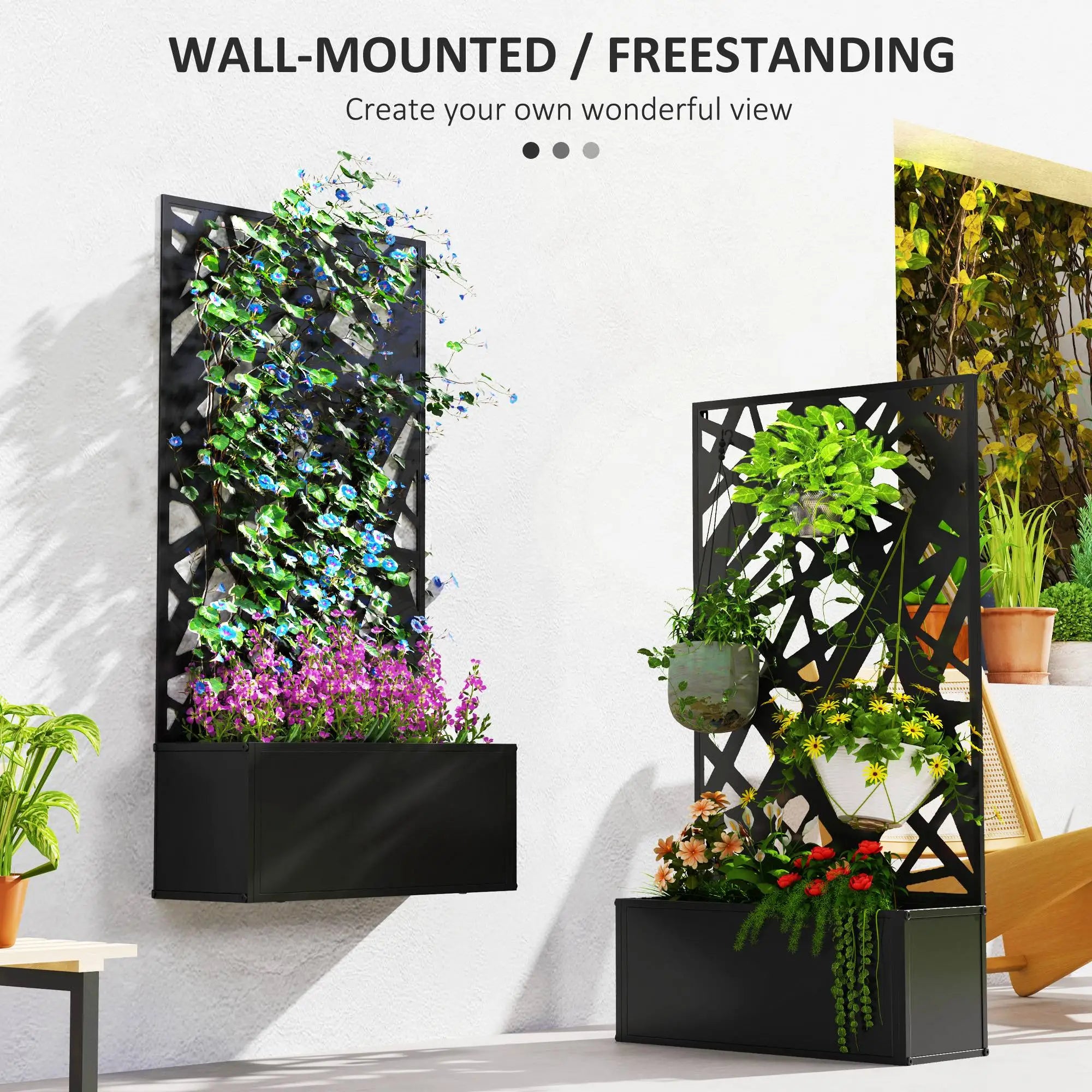 Metal Raised Garden Bed With Trellis, Privacy Panel, Irregular Line Cut-Outs Galvanized Planter Boxes at Gallery Canada