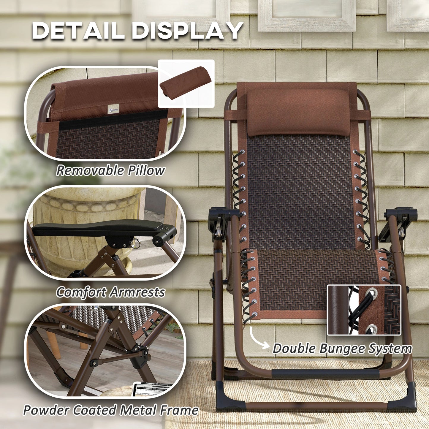 Outdoor Zero Gravity Chair, Folding PE Rattan Recliner, Brown Lounger Chairs at Gallery Canada