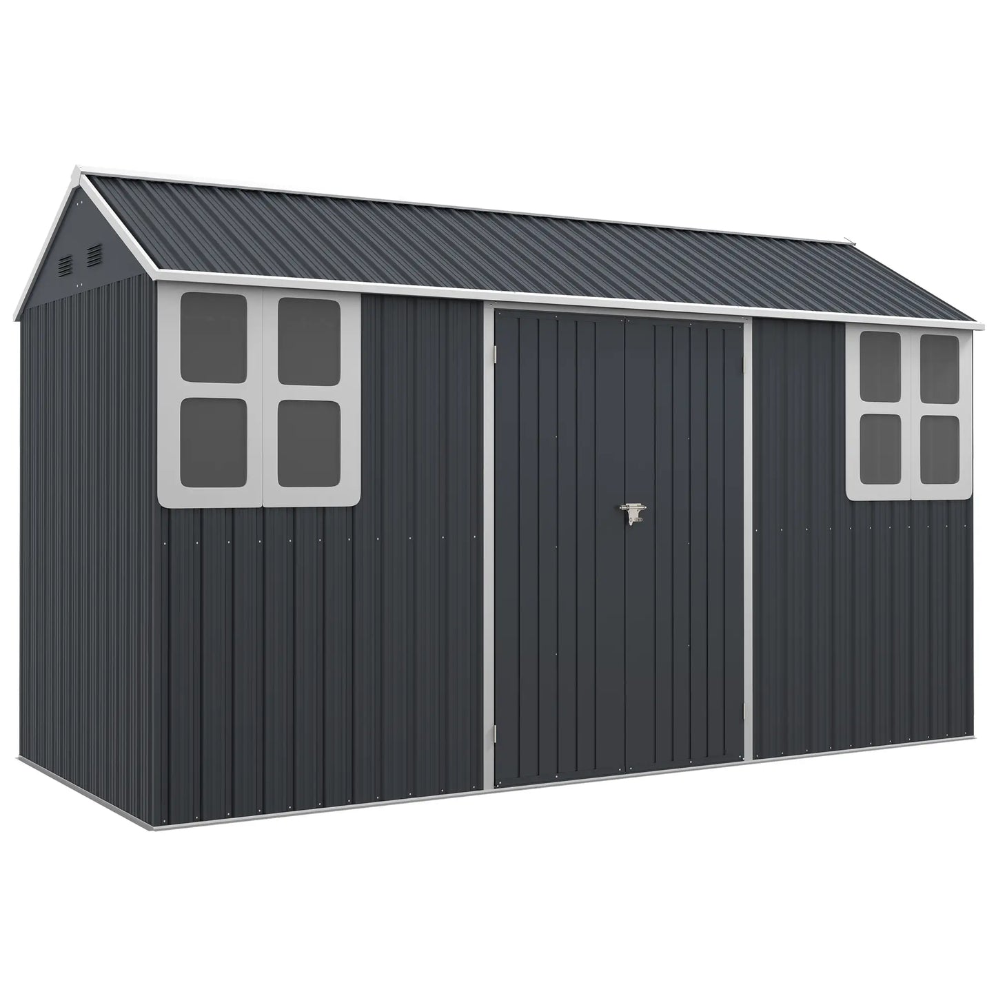 12' x 5.5' Metal Garden Shed, Outdoor Storage, Lockable Door, Dark Grey Sheds at Gallery Canada