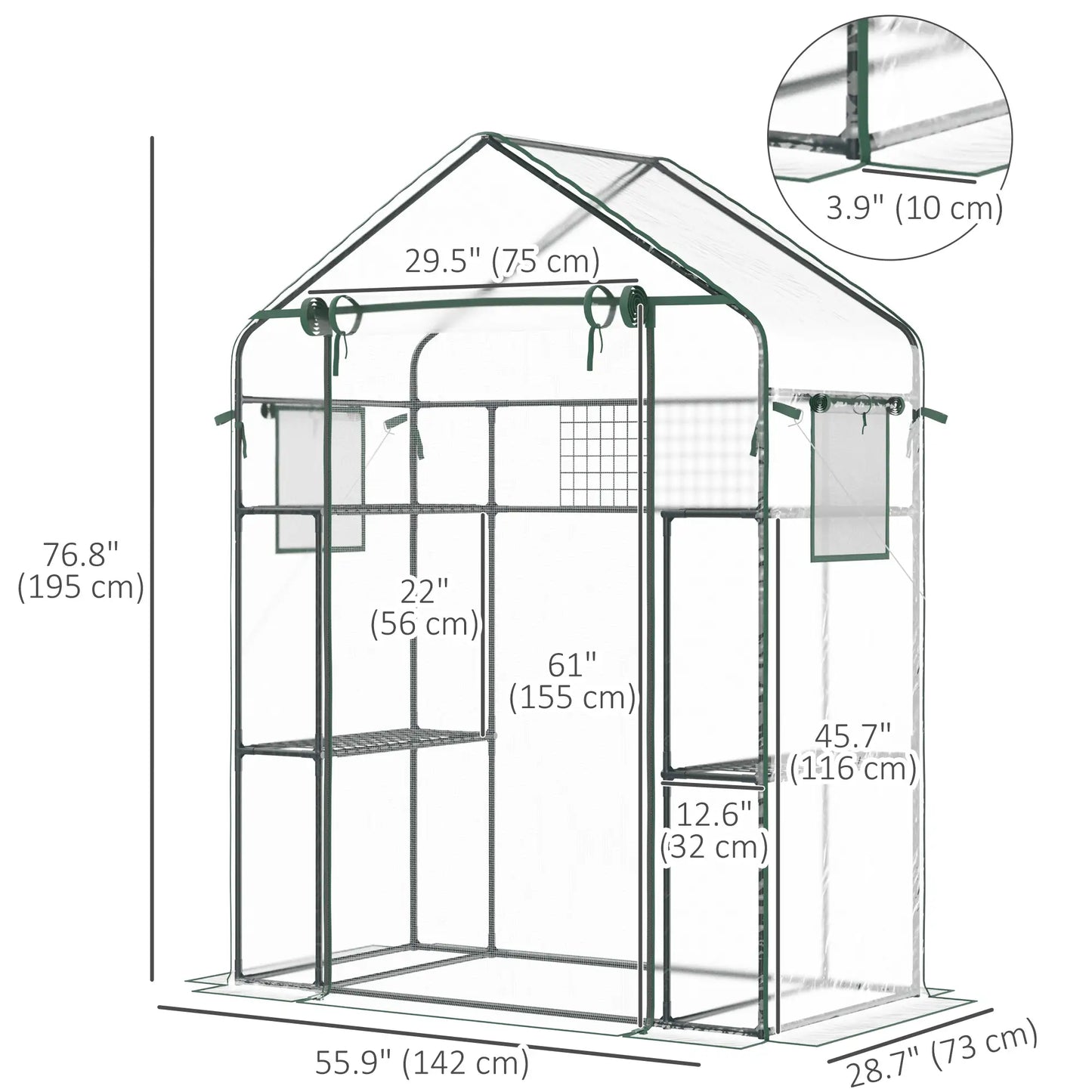 Walk-In Greenhouse, 56" x 29" x 77", 4 Shelves, Roll-Up Door, Mesh Windows, Clear Greenhouses at Gallery Canada