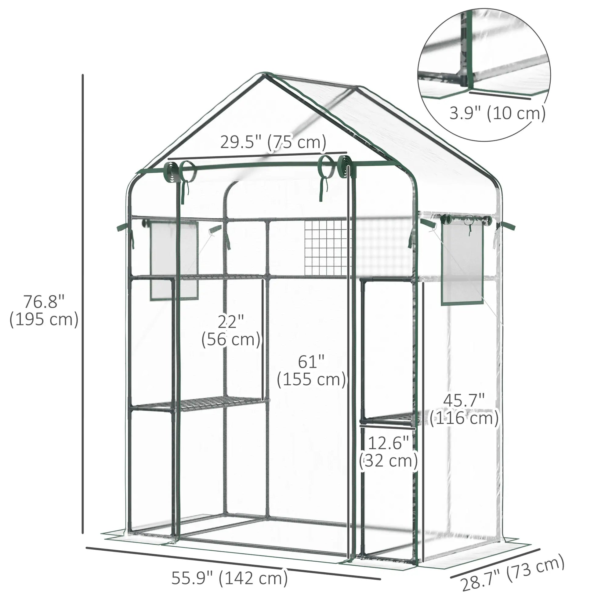 Walk-In Greenhouse, 56" x 29" x 77", 4 Shelves, Roll-Up Door, Mesh Windows, Clear Greenhouses at Gallery Canada