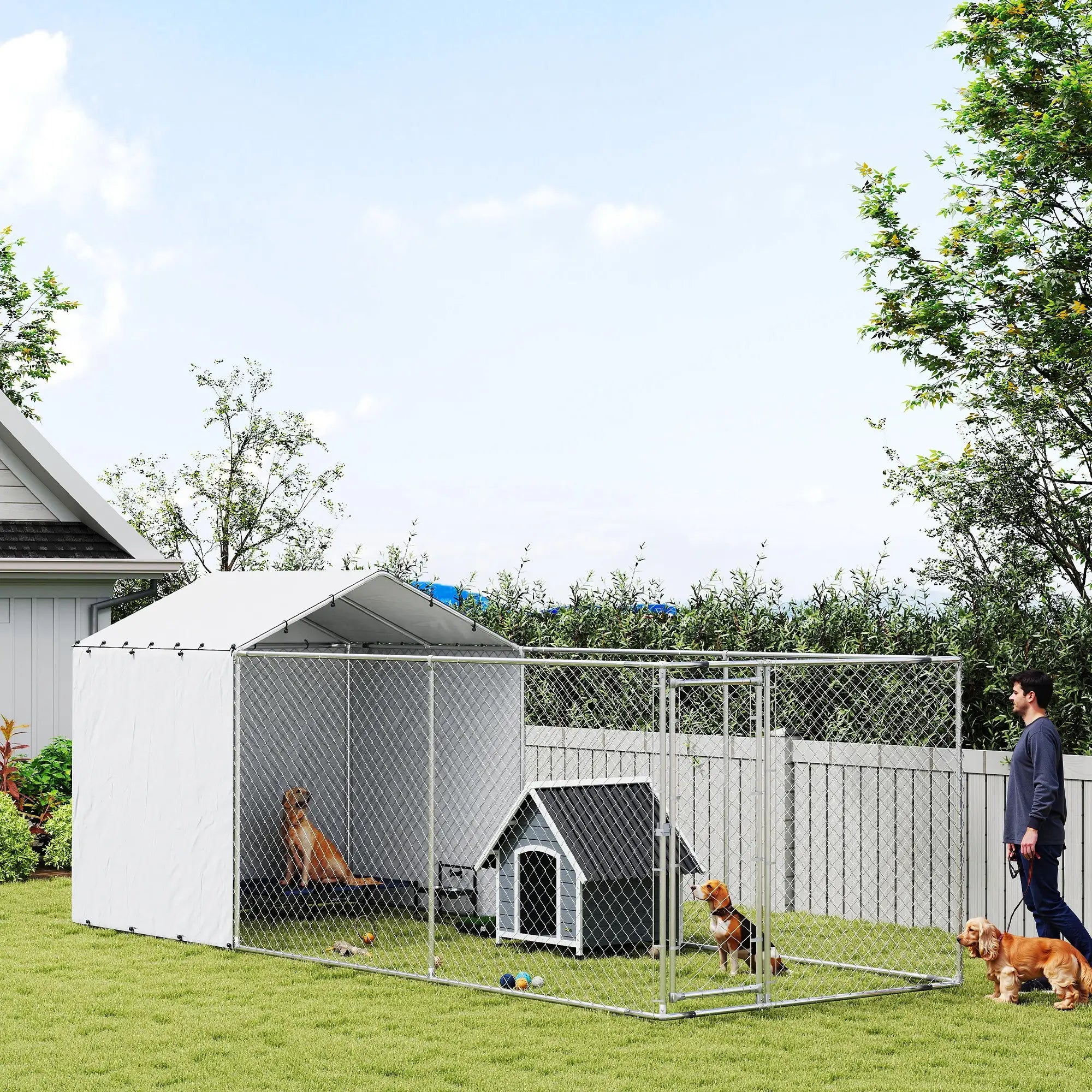 Galvanized Steel Dog Kennel, Waterproof UV-Resistant Cover, 19.7' x 7.5' x 7.5' Houses, Kennels & Pens at Gallery Canada