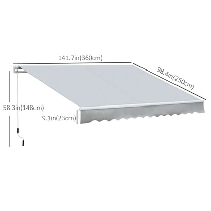 12' x 8' Retractable Awning, Manual Crank, UV Water-Resistant, Grey Deck Awnings at Gallery Canada