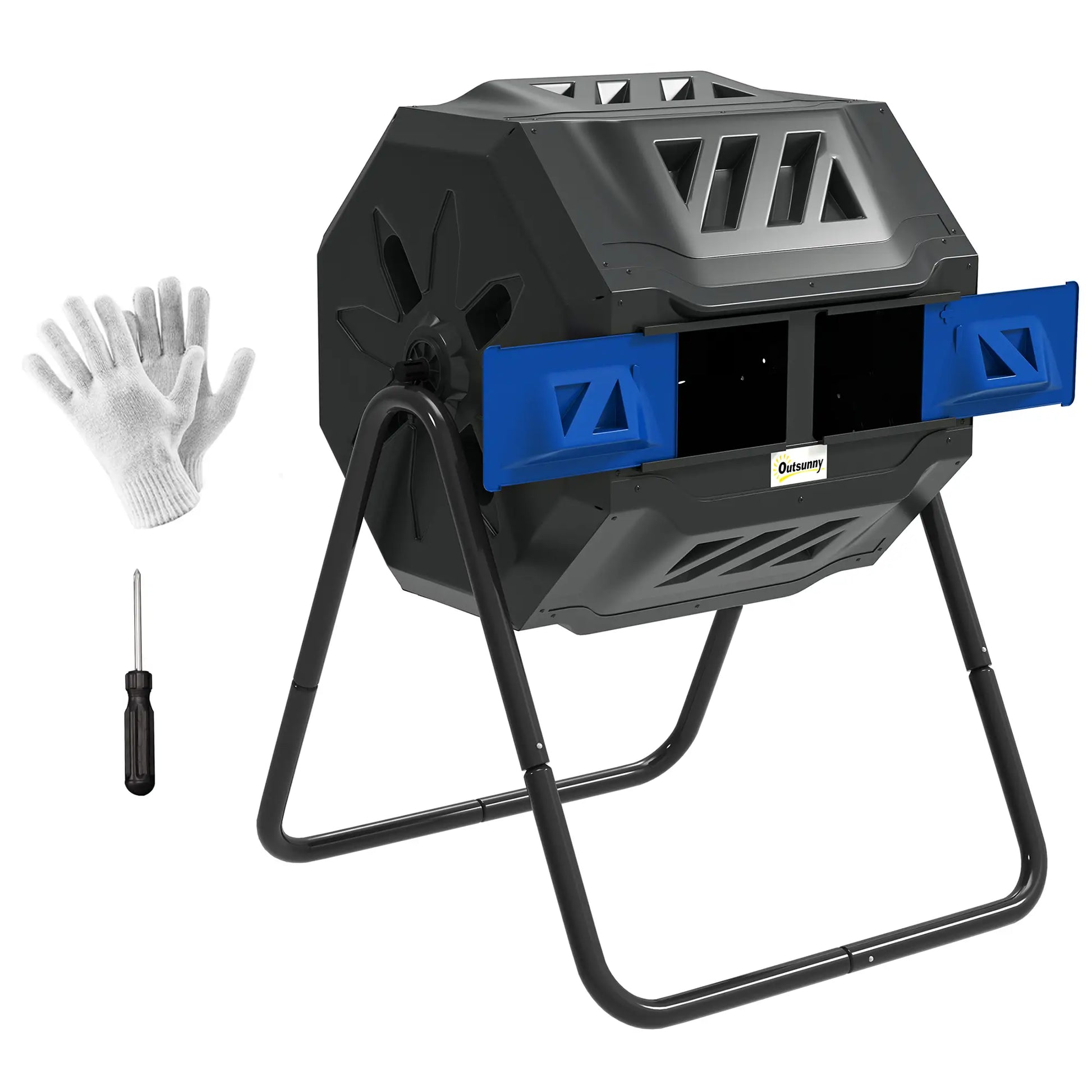 Dual Chamber Compost Bin, 43 Gallon, 360° Rotating, Blue Garden Accessories at Gallery Canada