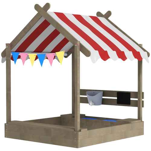 Outdoor Wooden Sandbox With Cover, 3-7 Years Old, Backyard, Grey