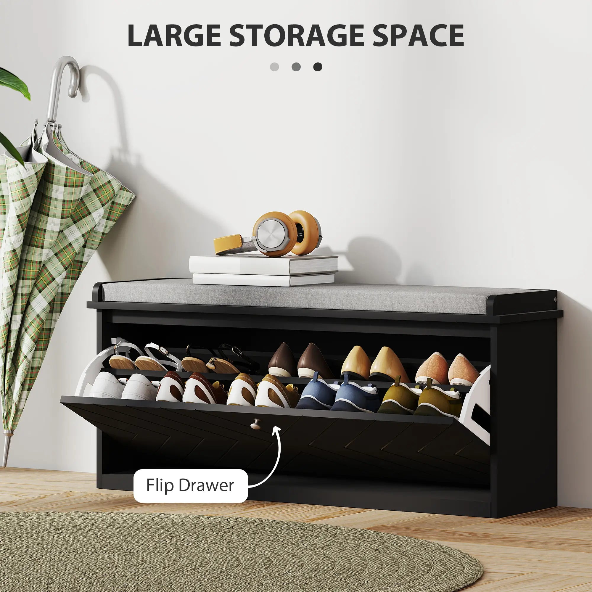 Upholstered Shoe Storage Bench with Flip Drawer, Adjustable Shelf, Fits 10 Pairs Shoe Storage Cabinets & Racks at Gallery Canada
