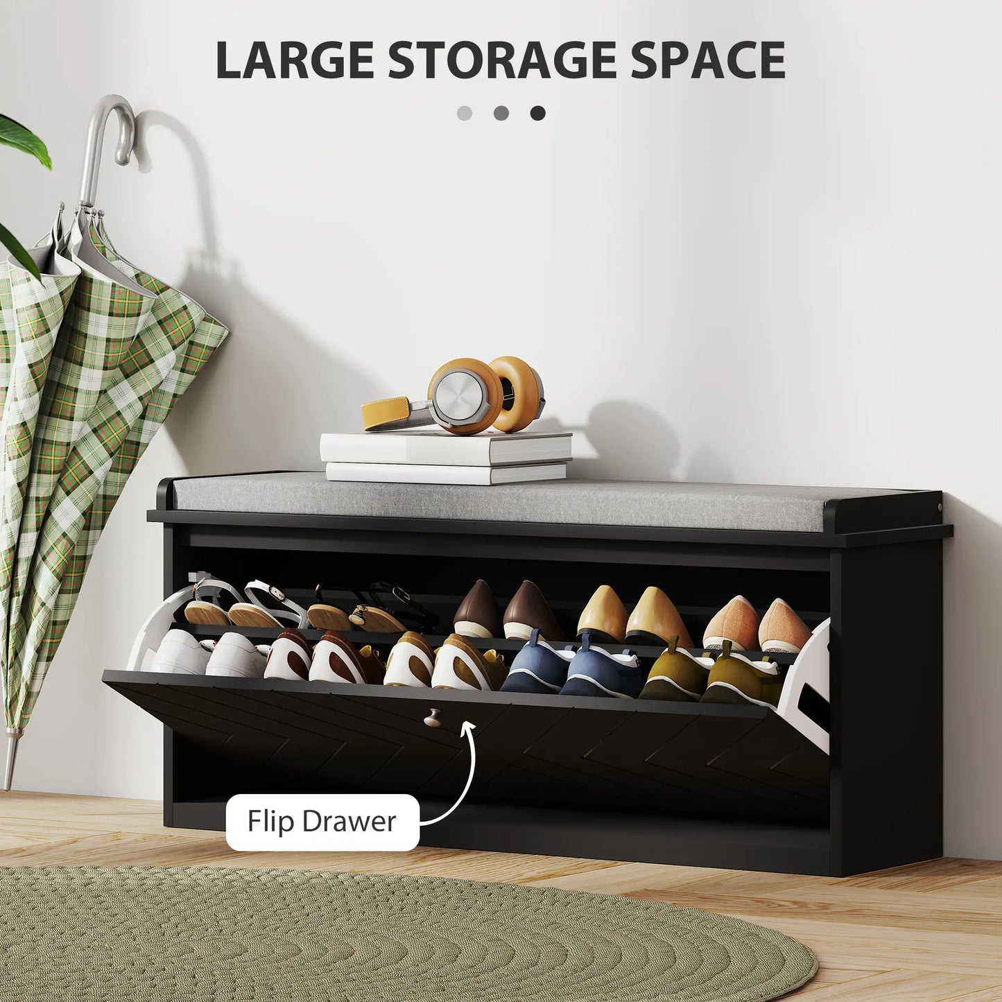 Upholstered Shoe Storage Bench with Flip Drawer, Adjustable Shelf, Fits 10 Pairs Shoe Storage Cabinets & Racks at Gallery Canada