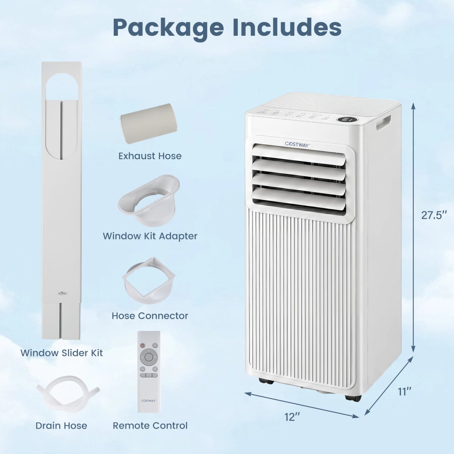 8000 BTU Portable AC with Sleep Mode, Cools 350 Sq Ft, White