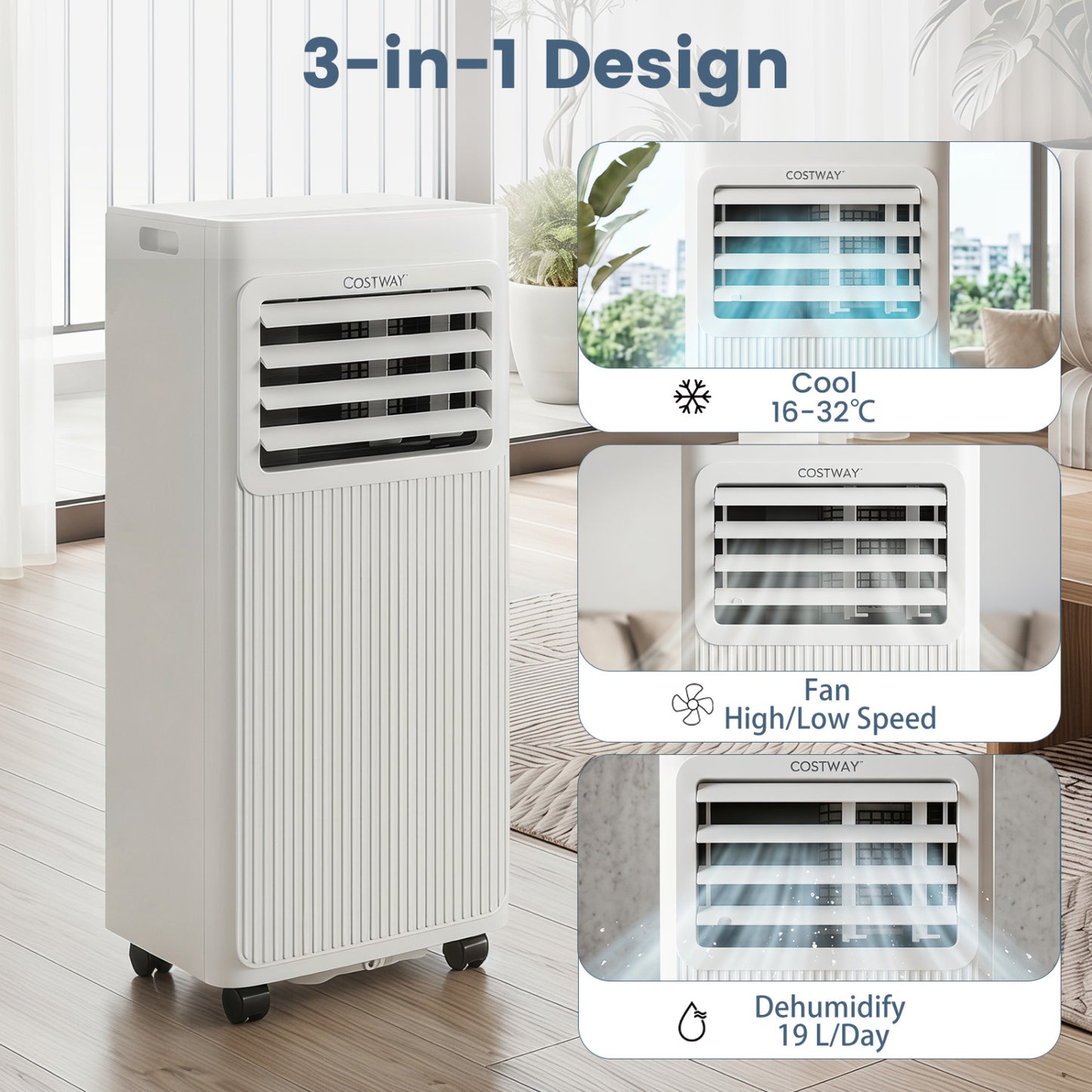 8000 BTU Portable AC with Sleep Mode, Cools 350 Sq Ft, White