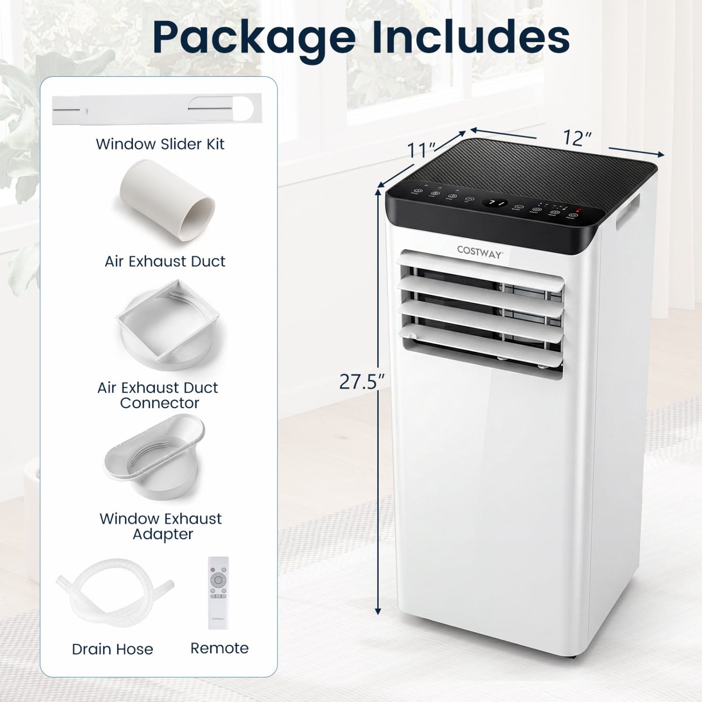 8000 BTU Portable Air Conditioner, Dehumidifier, 24H Timer, Black