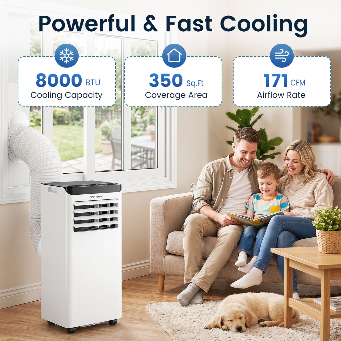 8000 BTU Portable Air Conditioner, Dehumidifier, 24H Timer, Black