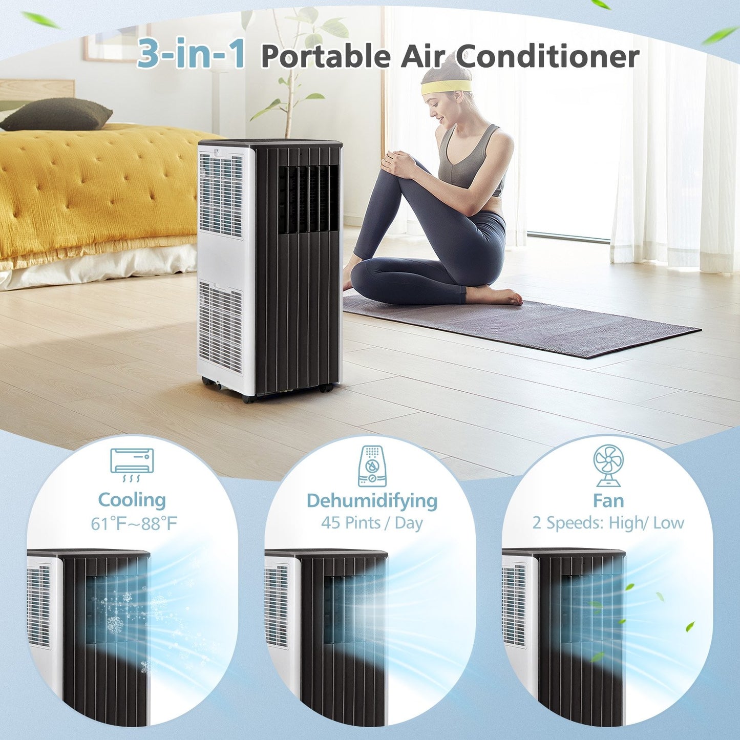 8000 BTU Portable Air Conditioner with Cool Humidifier and Sleep Mode, Black & White at Gallery Canada