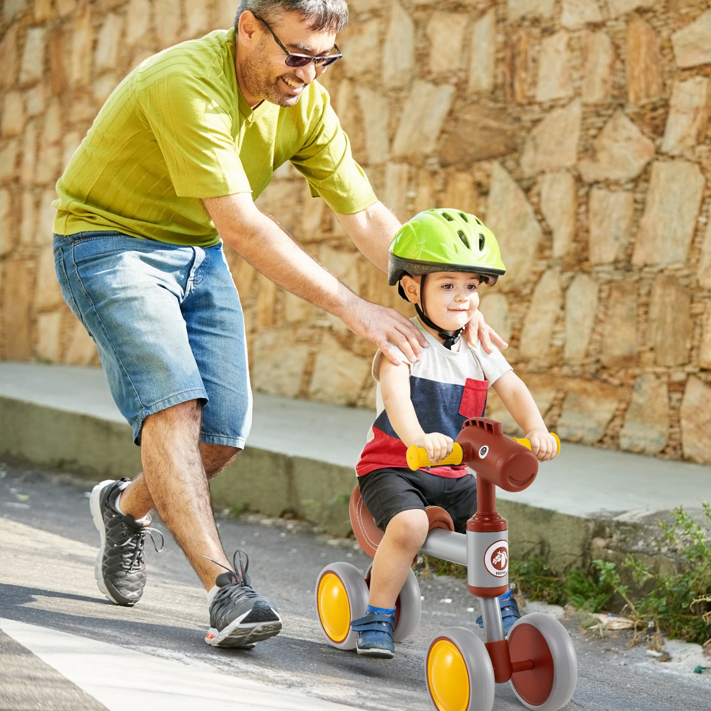 Baby Balance Bike No Pedal 4-Wheel Bicycle, Brown Balance Bikes at Gallery Canada