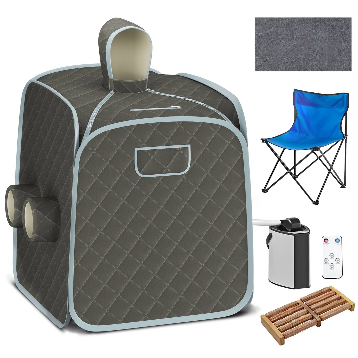 800W 2 Person Portable Steam Sauna Tent SPA with Hat Side Holes 3L Steamer, Gray Spa & Salon Gray at Gallery Canada