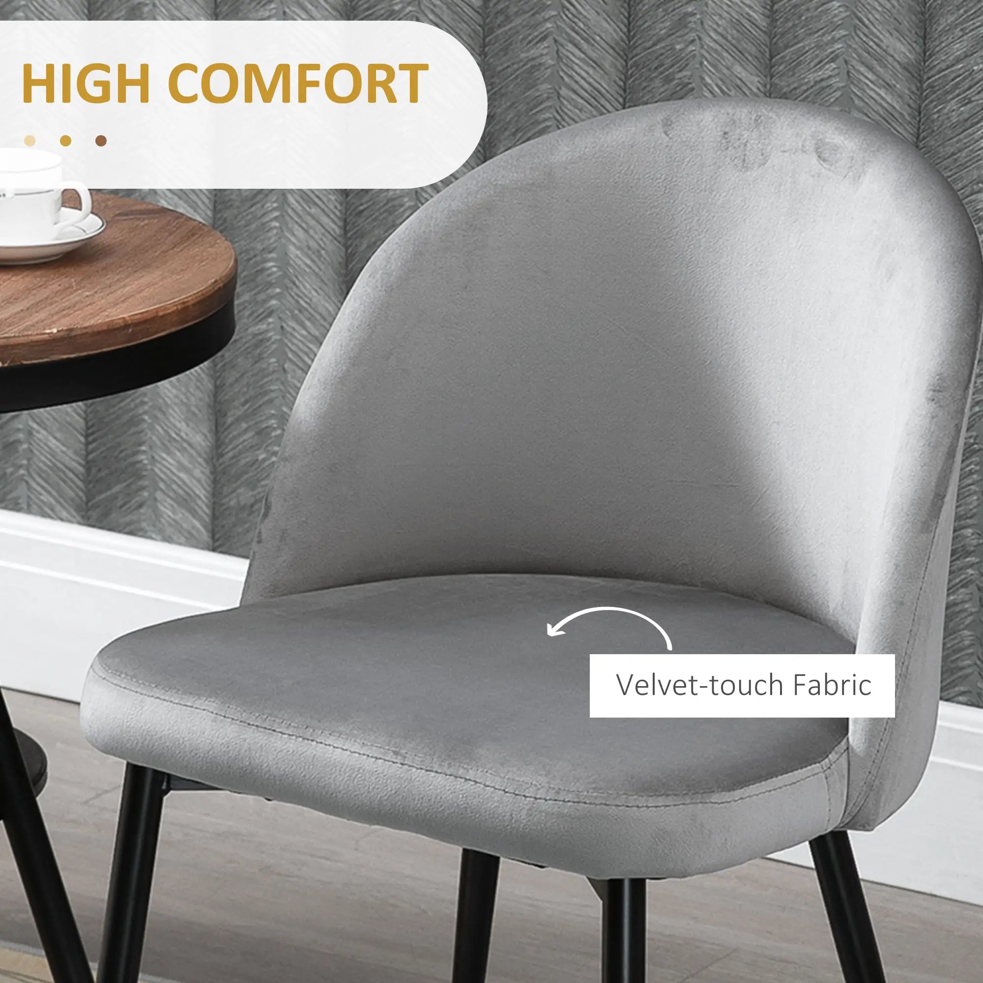 Modern Dining Chairs, Set of 4, Mid-Back Velvet Upholstery, Grey Dining Chairs at Gallery Canada