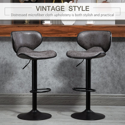 Vintage Bar Stools Set of 2, Microfiber Cloth Adjustable Height Armless Chairs with Swivel Seat, Dark Grey - Gallery Canada