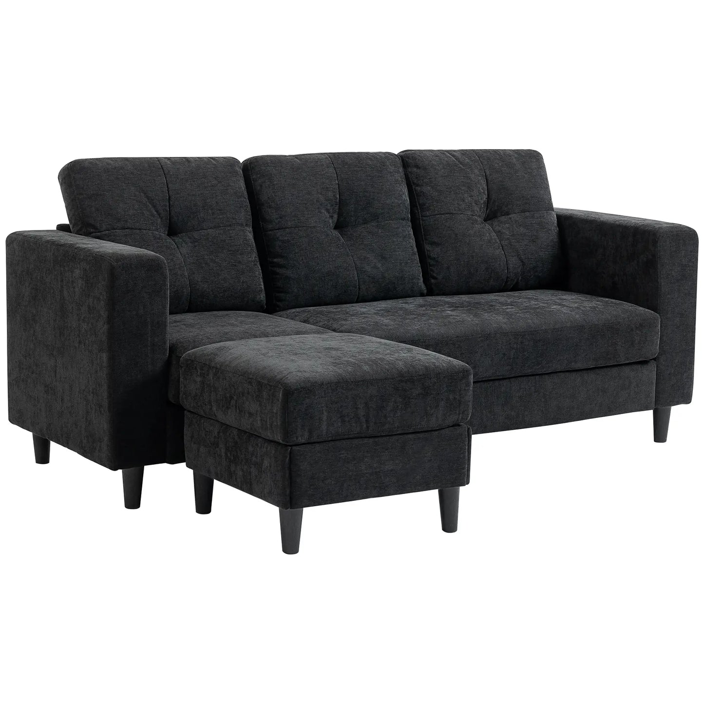 L-Shaped Sectional Sofa, Wooden Legs, Changeable Chaise, Black 3-Seater Sofas Black at Gallery Canada