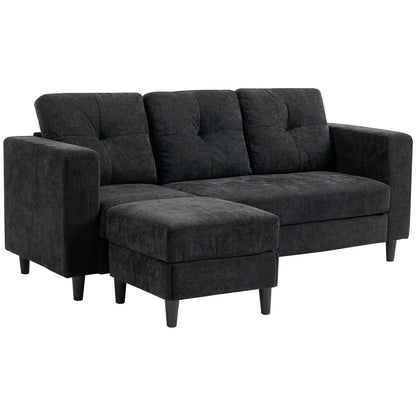 L-Shaped Sectional Sofa, Wooden Legs, Changeable Chaise, Black 3-Seater Sofas Black at Gallery Canada
