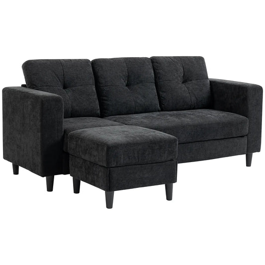 L-Shaped Sectional Sofa, Wooden Legs, Changeable Chaise, Black 3-Seater Sofas Black at Gallery Canada