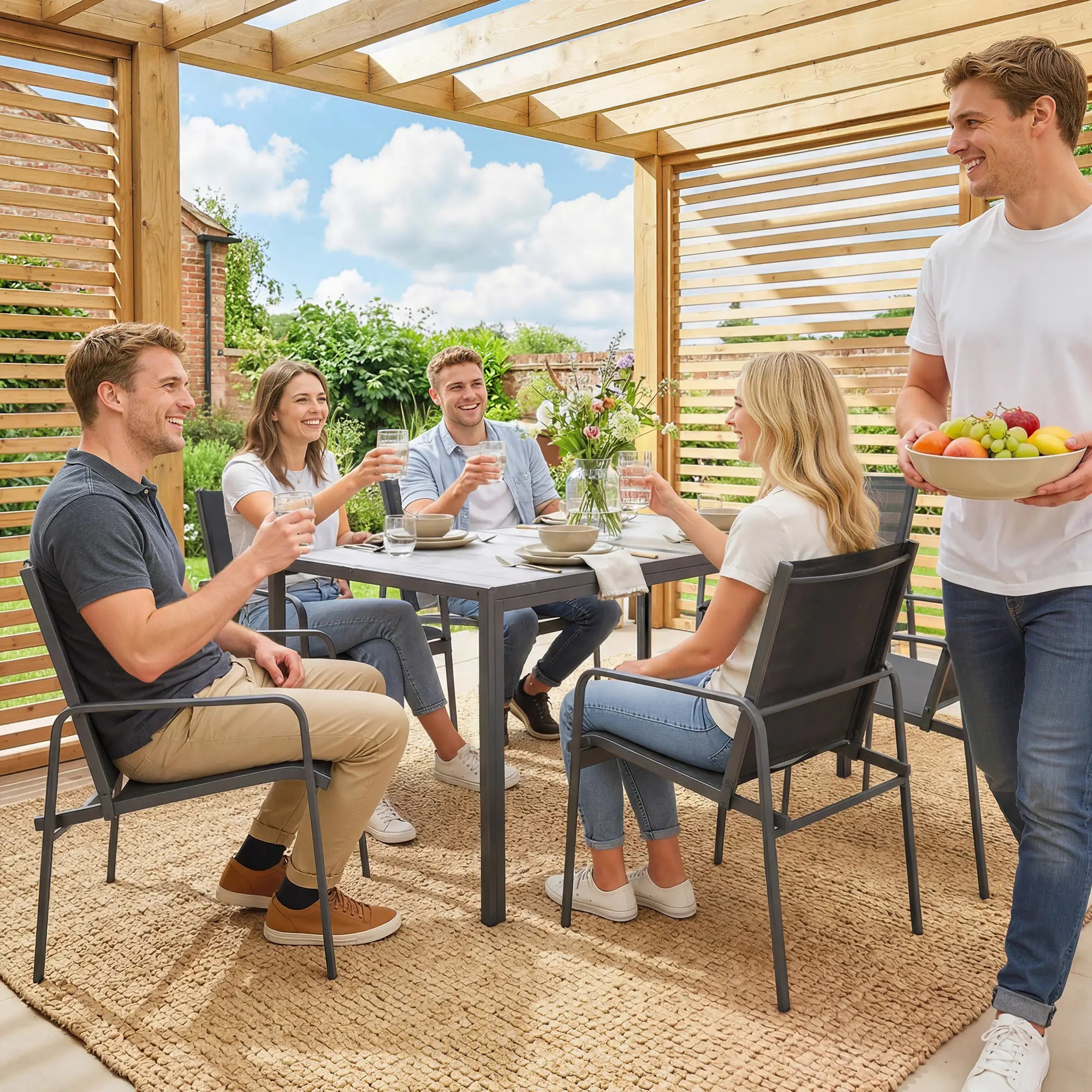 Outdoor Dining Set For 6, Faux Wood Patio Table And Chairs, Black Outdoor Dining Sets at Gallery Canada