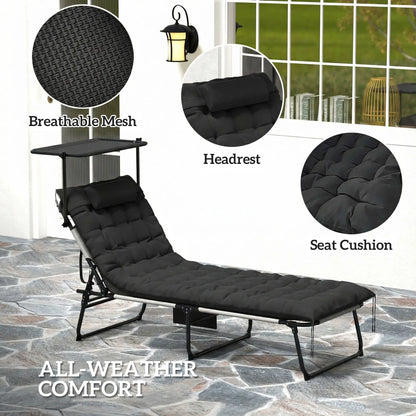 Folding Lounge Chair With Adjustable Canopy, 4-Position Tanning Chair, Black Lounger Chairs at Gallery Canada