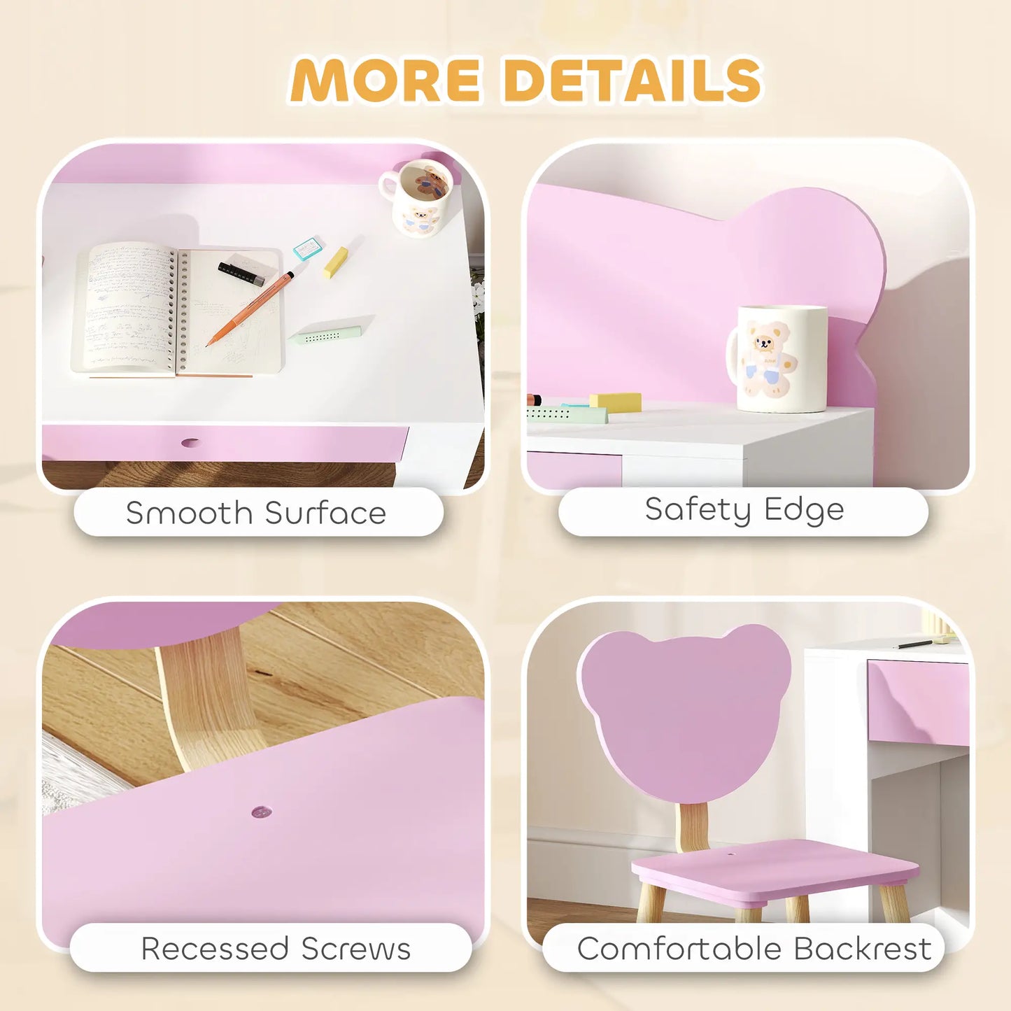 Kids Desk and Chair Set, Bear Theme, for Bedroom, Pink Kids Desk Sets at Gallery Canada