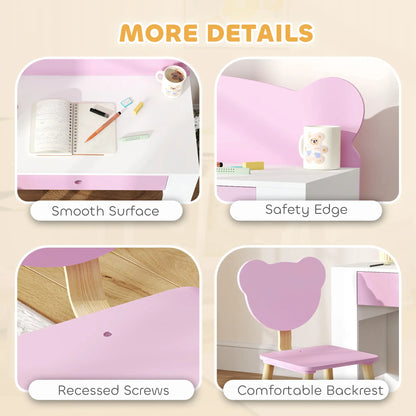 Kids Desk and Chair Set, Bear Theme, for Bedroom, Pink Kids Desk Sets at Gallery Canada