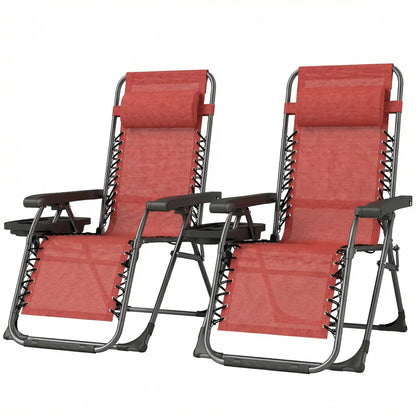 Zero Gravity Chair Set Of 2, Folding Reclining Outdoor Lounge Chair, Wine Red Lounger Chairs Wine Red at Gallery Canada
