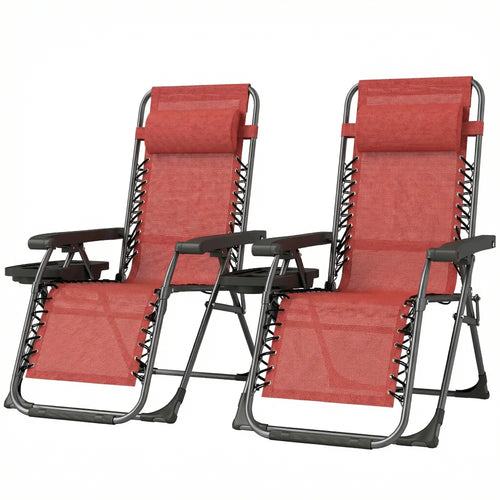 Zero Gravity Chair Set Of 2, Folding Reclining Outdoor Lounge Chair, Wine Red