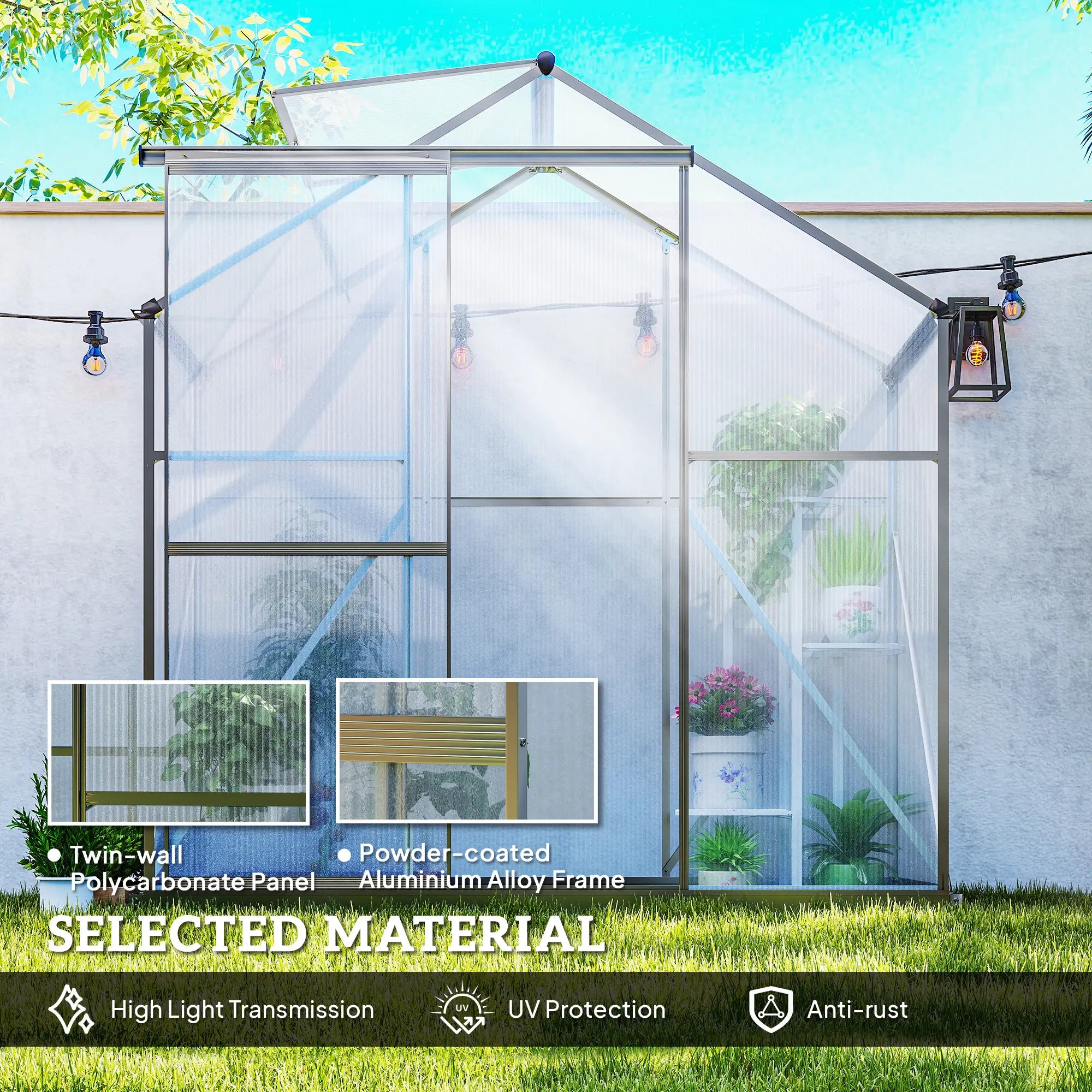 6' X 2.5' Polycarbonate Greenhouse With Sliding Door & Roof Vent, No color found Walk In Greenhouses at Gallery Canada
