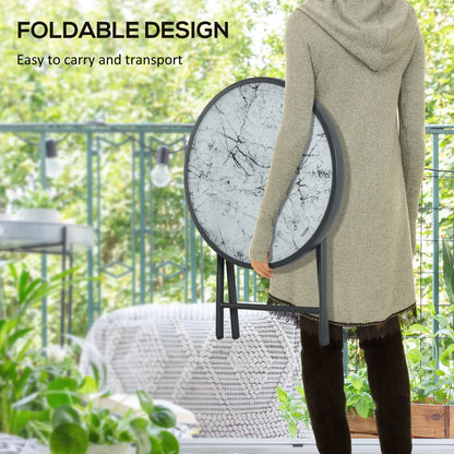 18" Outdoor Round Folding Table, Tempered Glass Top, White Patio Side Tables at Gallery Canada