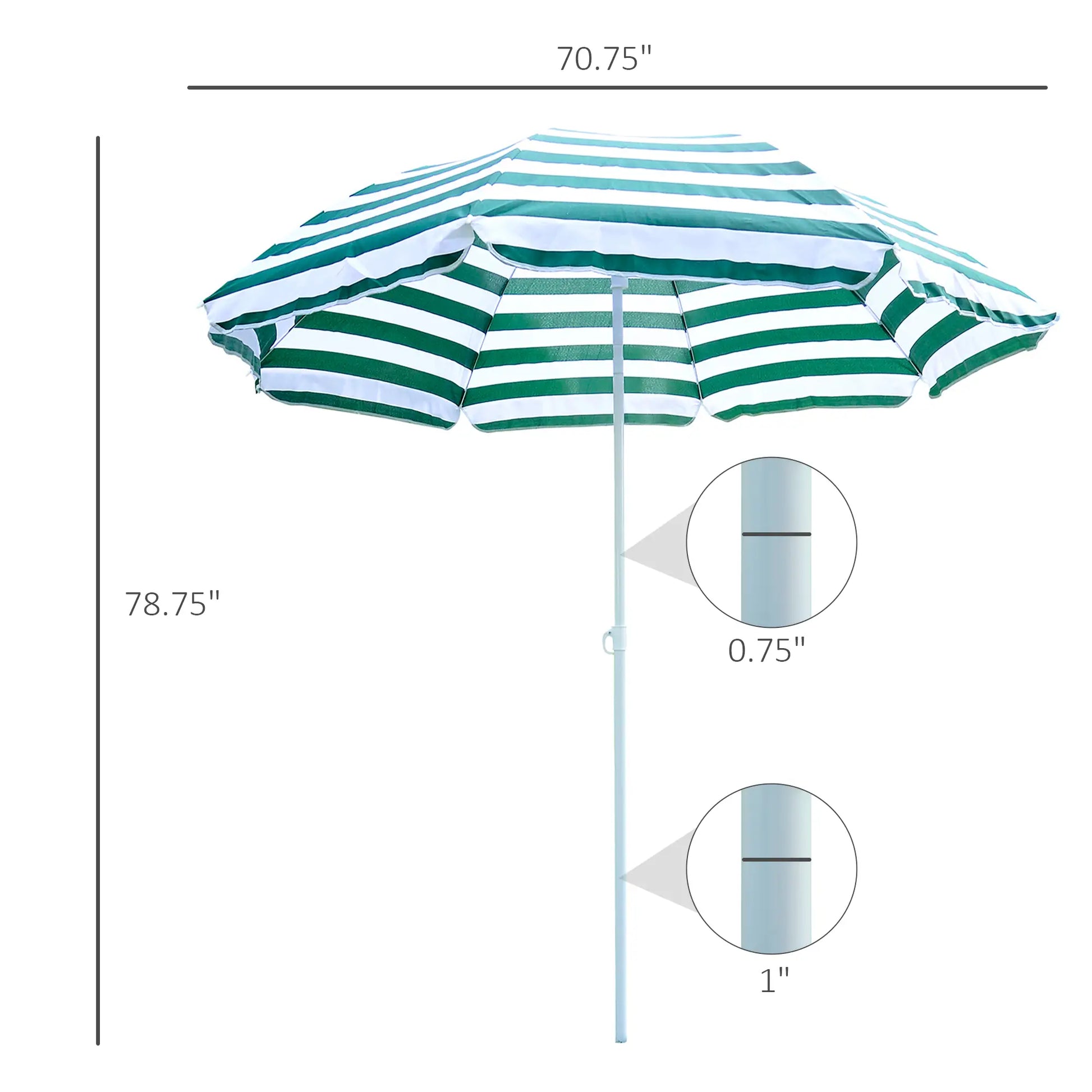 6FT Round Beach Umbrella, Tilt Mechanism, UV Protection, Striped, Green Beach Umbrellas at Gallery Canada
