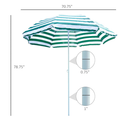 6FT Round Beach Umbrella, Tilt Mechanism, UV Protection, Striped, Green Beach Umbrellas at Gallery Canada
