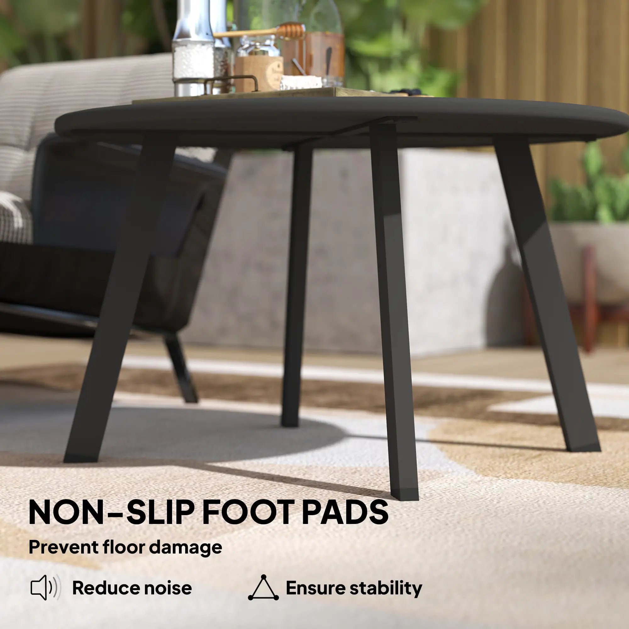 Round Outdoor Side Table, Metal Frame, Non-Slip Foot Pads, Black Patio Side Tables at Gallery Canada
