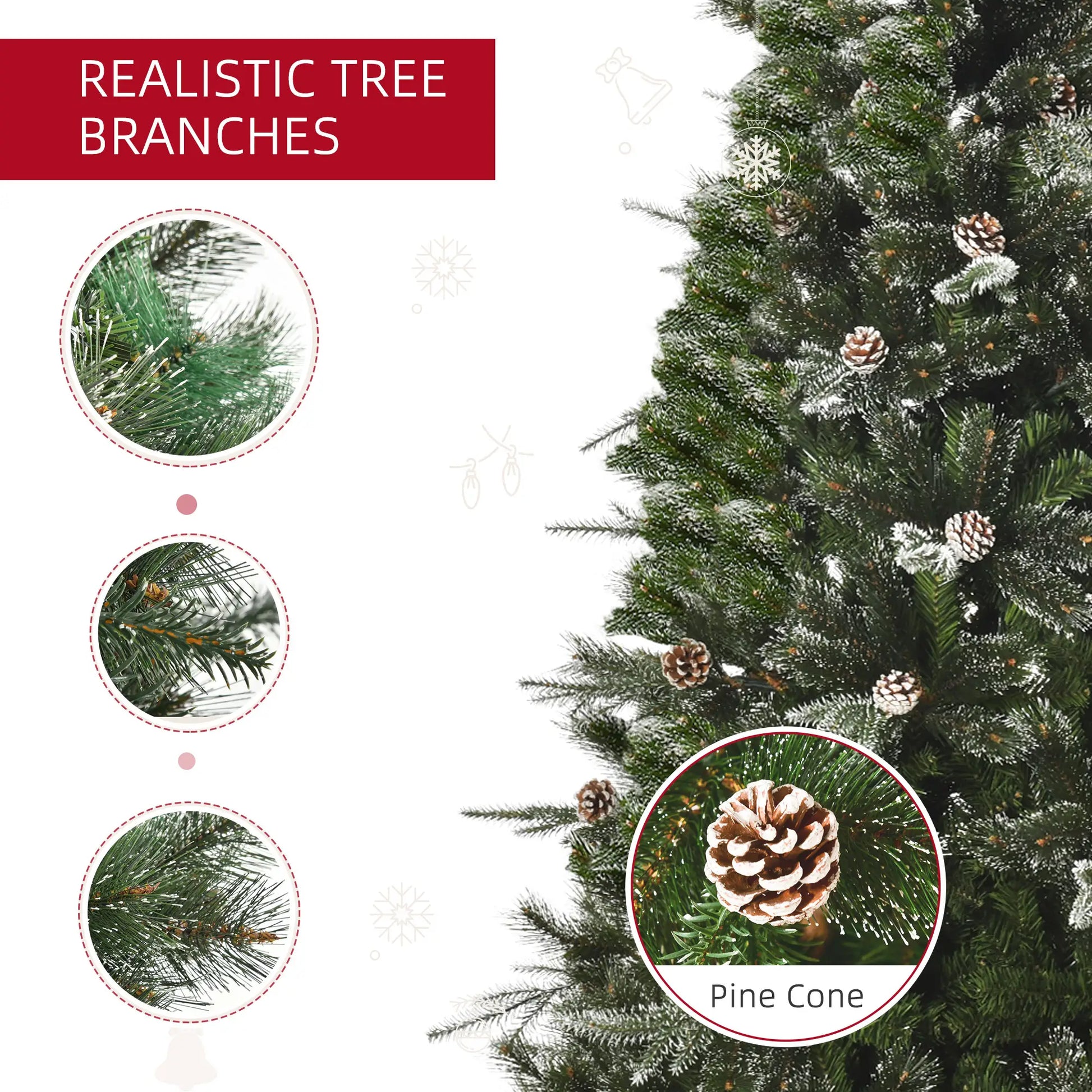7FT Artificial Christmas Snow Pine Tree, Pinecone, Green Artificial Christmas Trees at Gallery Canada