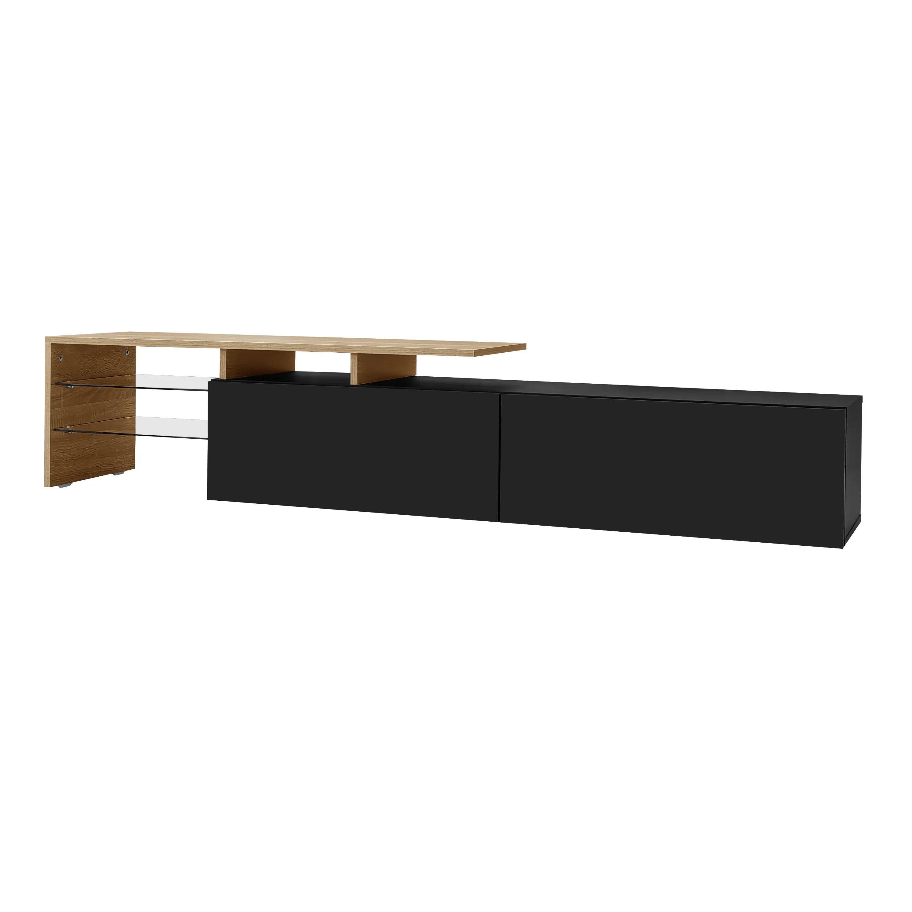 TV Cabinet With Glass Shelves, LED Lighting, 67