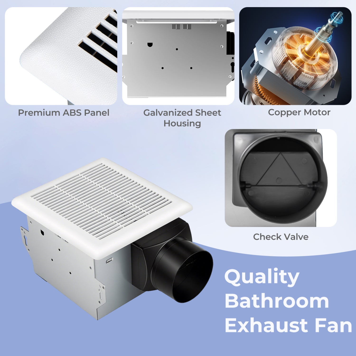 80 CFM Ceiling Mount Bathroom Exhaust Fan with Metal Housing and 4 Inches Duct, White Ventilation Fans at Gallery Canada