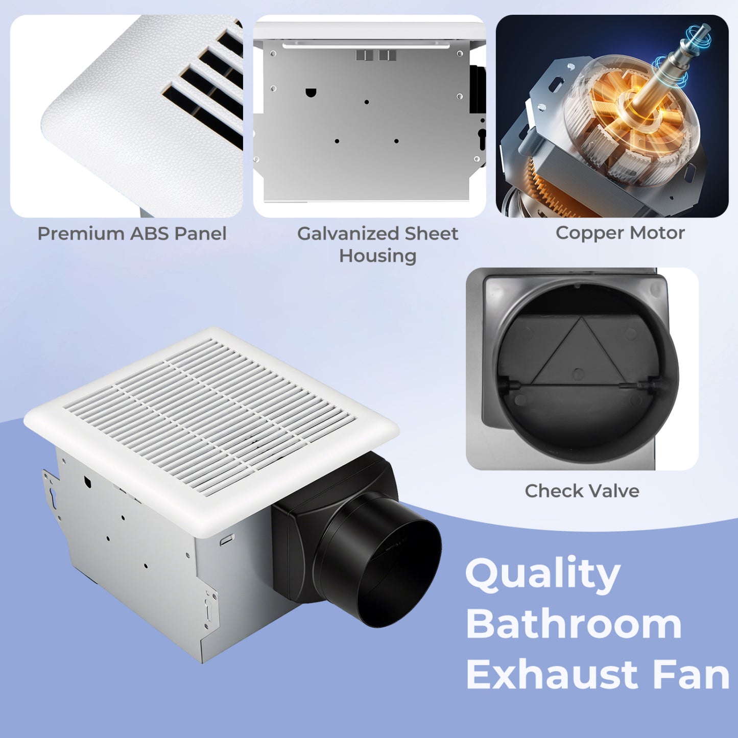 80 CFM Ceiling Mount Bathroom Exhaust Fan with Metal Housing and 4 Inches Duct, White Ventilation Fans at Gallery Canada