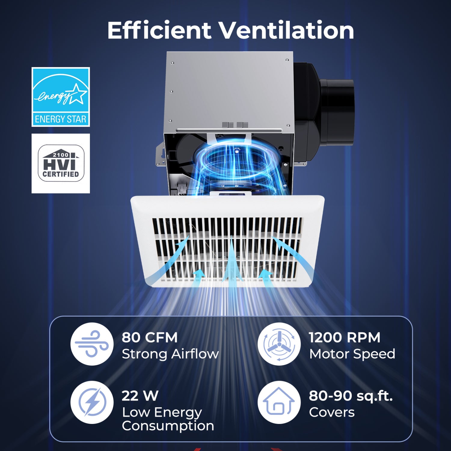 80 CFM Ceiling Mount Bathroom Exhaust Fan with Metal Housing and 4 Inches Duct, White Ventilation Fans at Gallery Canada