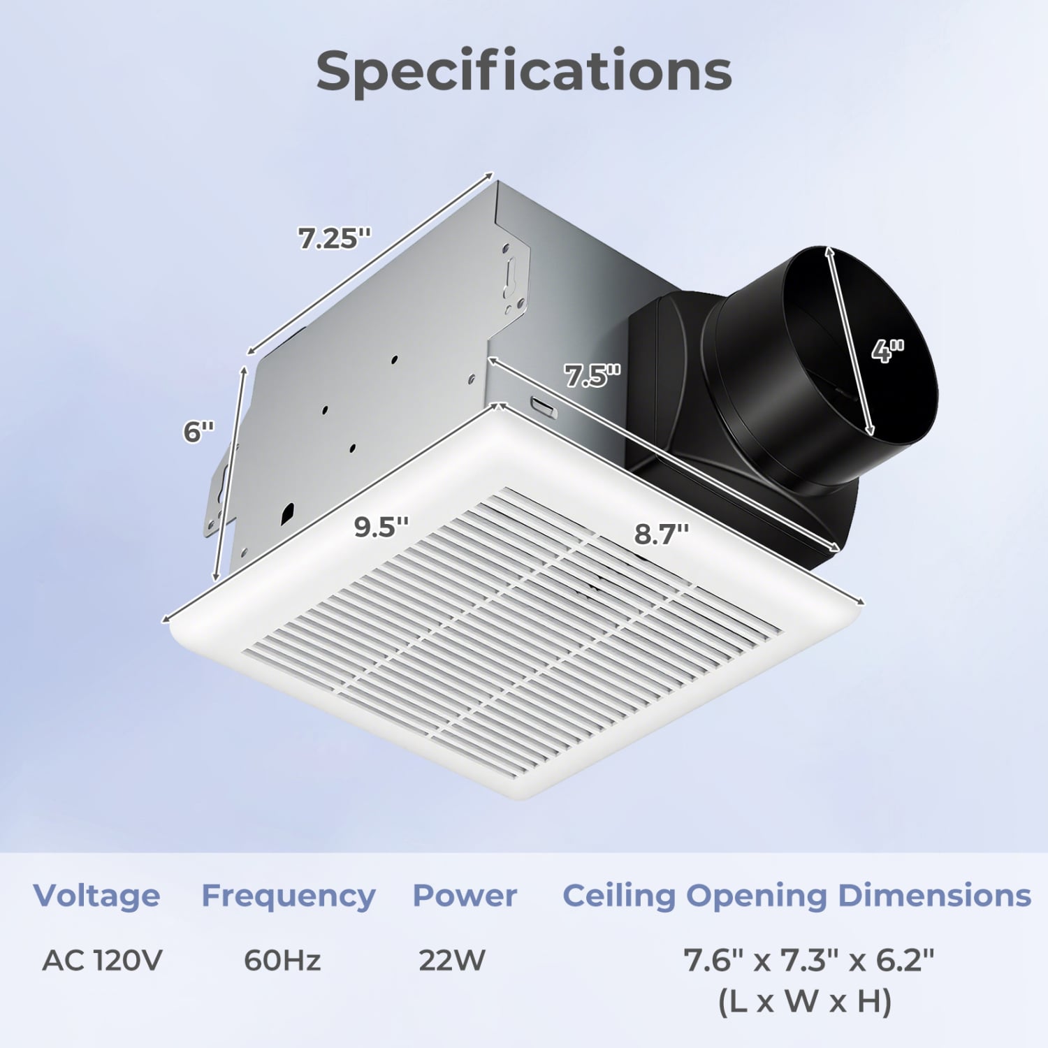 80 CFM Ceiling Mount Bathroom Exhaust Fan with Metal Housing and 4 Inches Duct, White Ventilation Fans at Gallery Canada