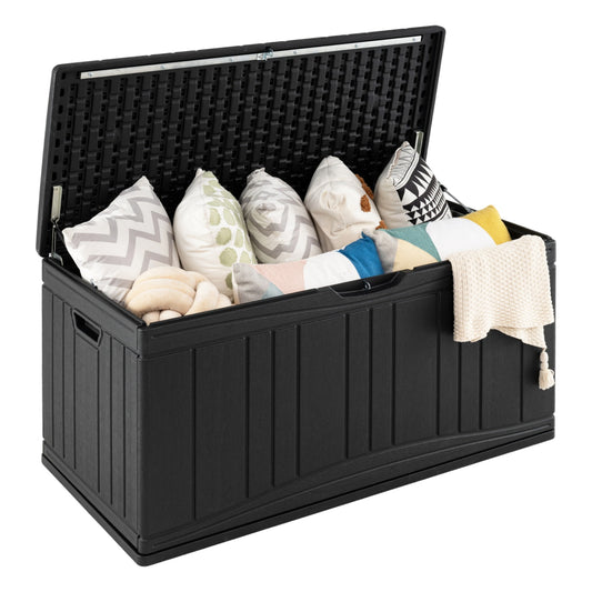 300 L Outdoor Deck Box with Lockable Lid for Garden Tools Cushions, Black Sheds & Outdoor Storage Black at Gallery Canada