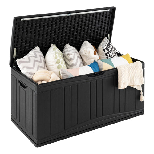 300 L Outdoor Deck Box with Lockable Lid for Garden Tools Cushions, Black