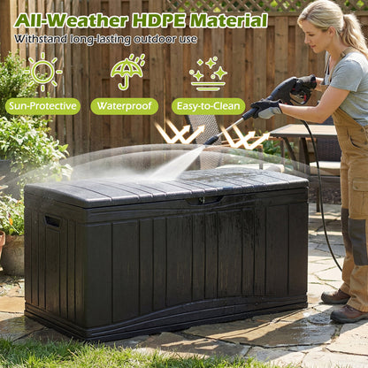 300 L Outdoor Deck Box with Lockable Lid for Garden Tools Cushions, Black