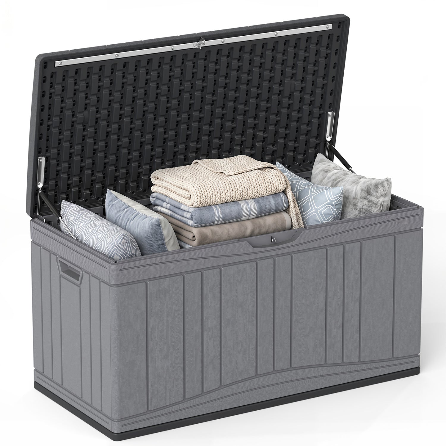 80 Gallon Outdoor Deck Box, Lockable Lid, Garden Storage, Gray Sheds & Outdoor Storage Gray at Gallery Canada