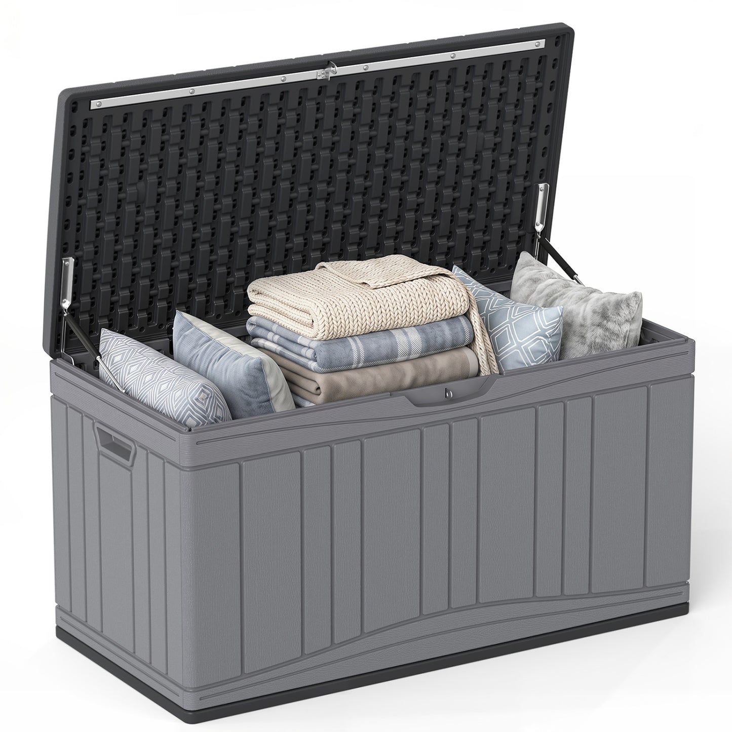 80 Gallon Outdoor Deck Box, Lockable Lid, Garden Storage, Gray Sheds & Outdoor Storage Gray at Gallery Canada