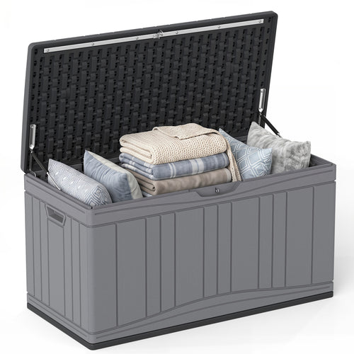 80 Gallon Outdoor Deck Box, Lockable Lid, Garden Storage, Gray