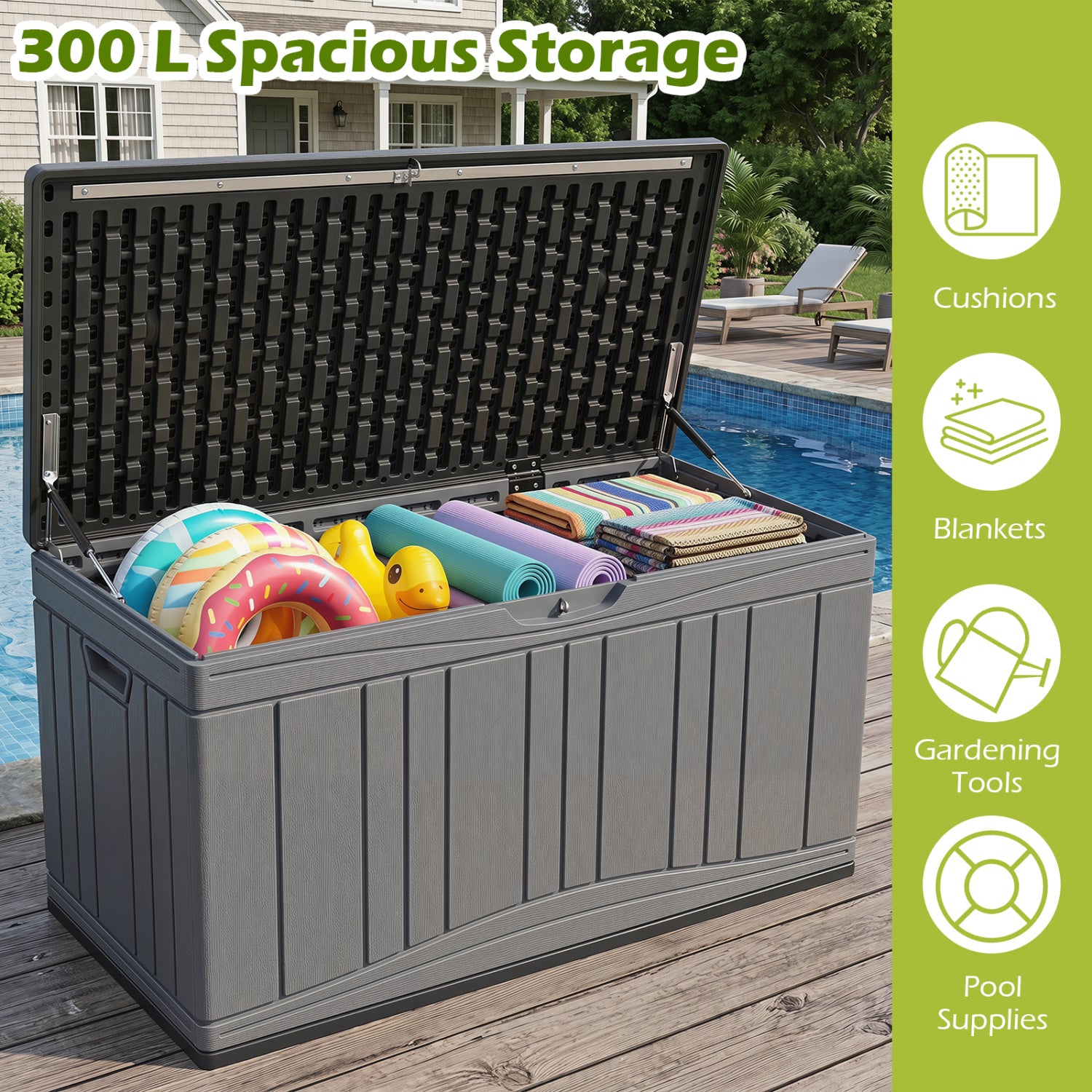 80 Gallon Outdoor Deck Box, Lockable Lid, Garden Storage, Gray Sheds & Outdoor Storage at Gallery Canada